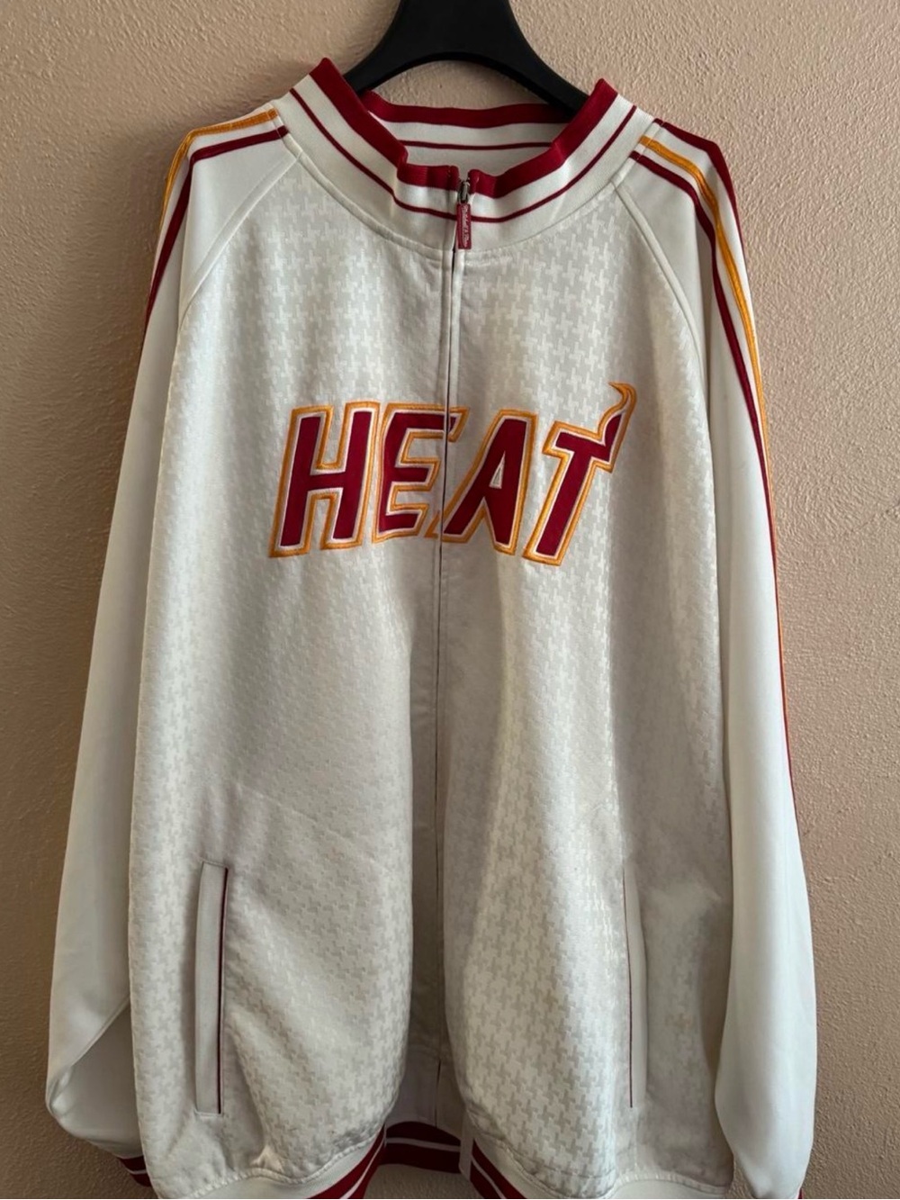 Mitchell & Ness White, Red & Gold HEAT Zip-Up Bomber Jacket